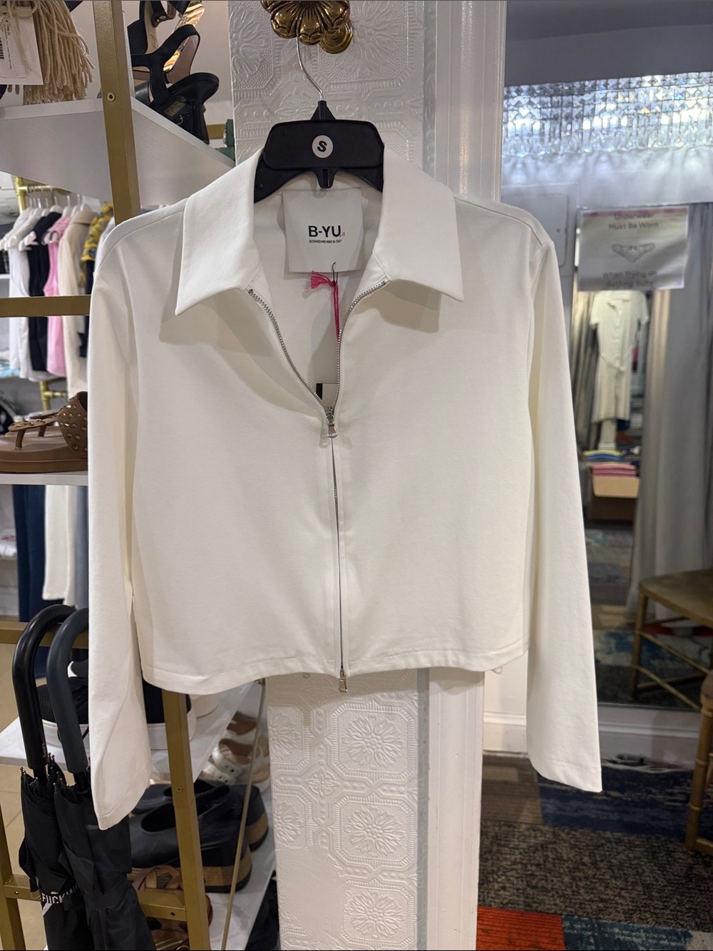 B-YU Women's White Zip-Collar Jacket BYO10301